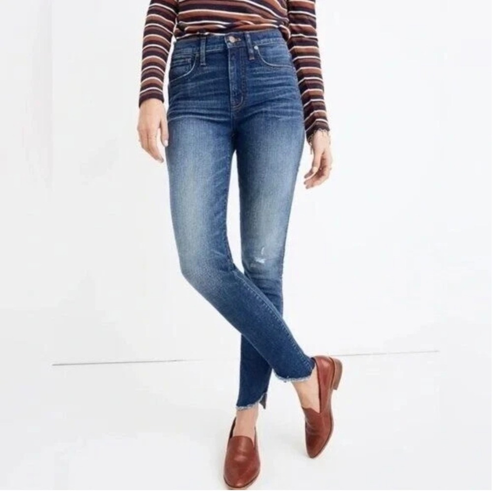 Madwell 10' High-Rise Skinny Jeans Medium Wash Tulip Raw Hem Size 30T Casual EUC